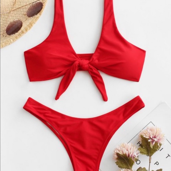 New Red Padded Knotted Thong Bikini size 8 - Picture 4 of 5